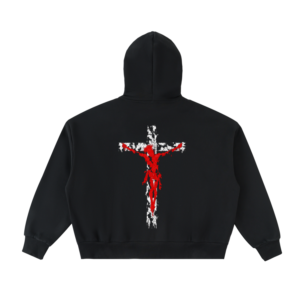 "Born" Jesus on the Cross Fleeced Full-Zip Boxy Hoodie