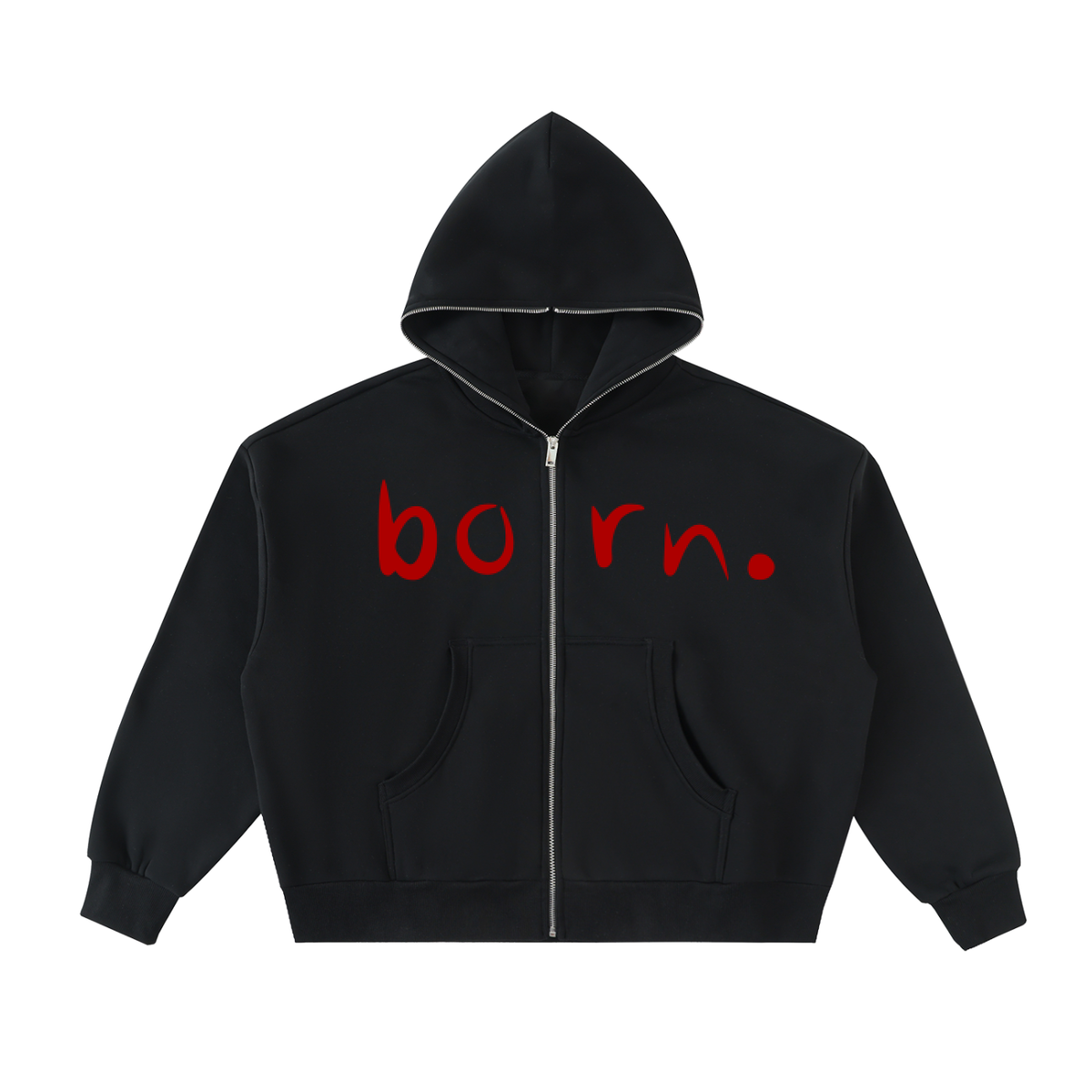 "Born" Jesus on the Cross Fleeced Full-Zip Boxy Hoodie